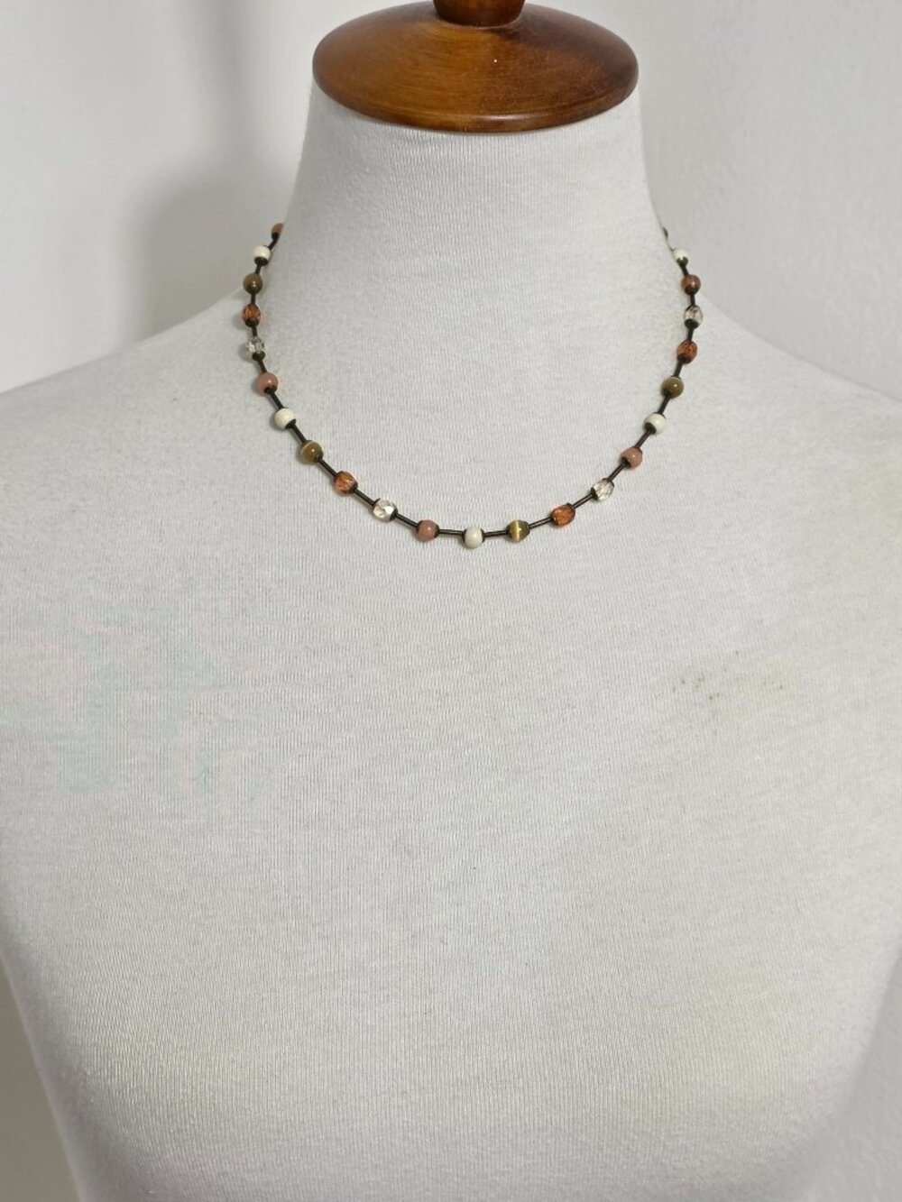 Vida Jewels Beaded Choker Station Necklace Earth-Tone Multi-Colored Beads